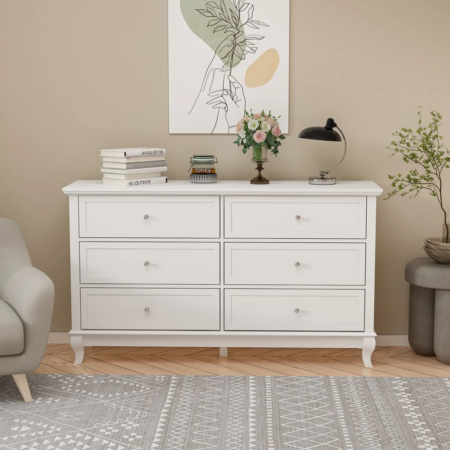 6-Drawer Dresser for Bedroom Display Wood Storage Chest of 6 Drawers Cabinet