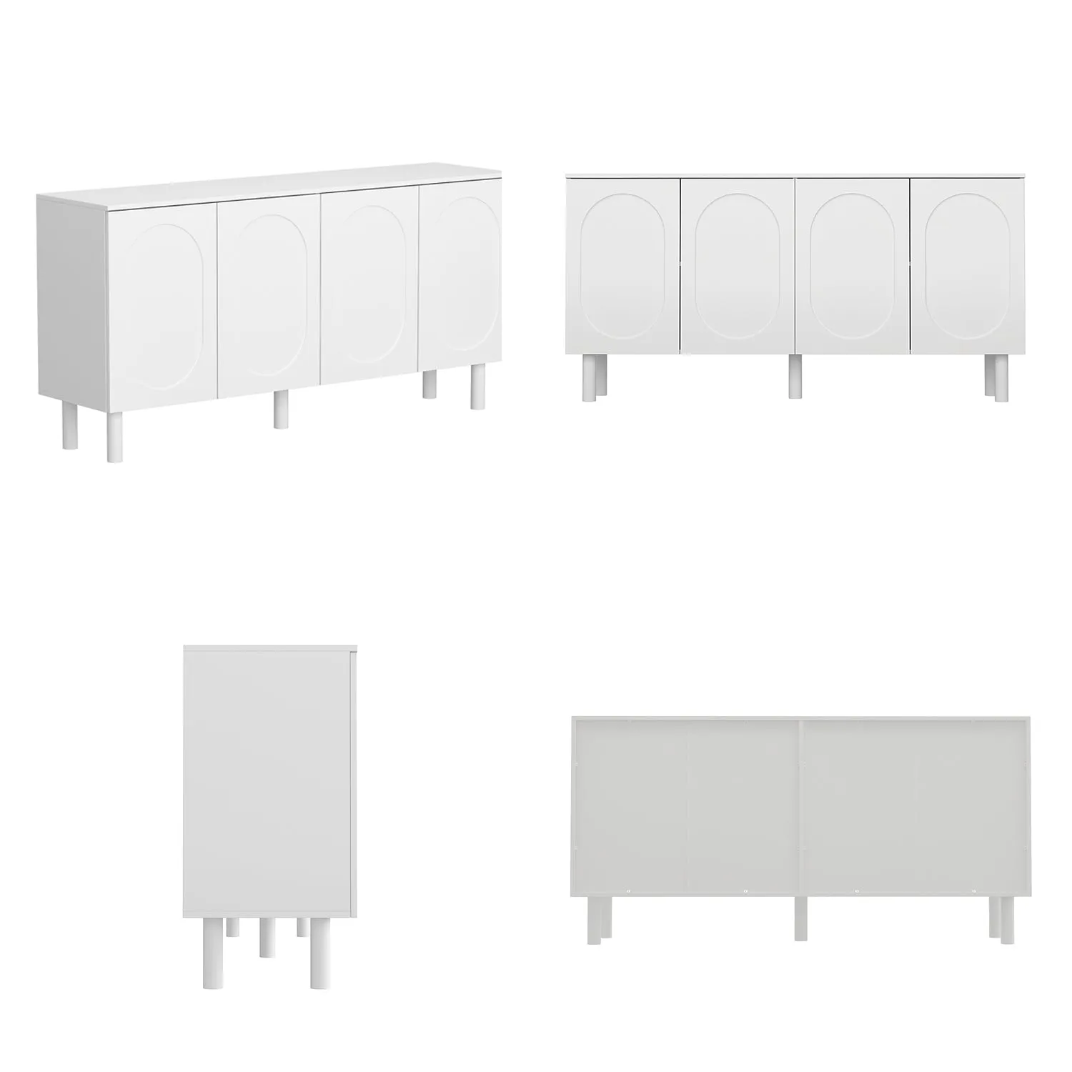 Buffet Sideboard White Storage Cabinet w/Effortless Spring-Loaded Door - 63"X31.5"
